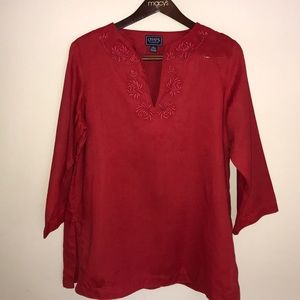 Quarter Bell Length Sleeves Red Linen Blouse NWOT